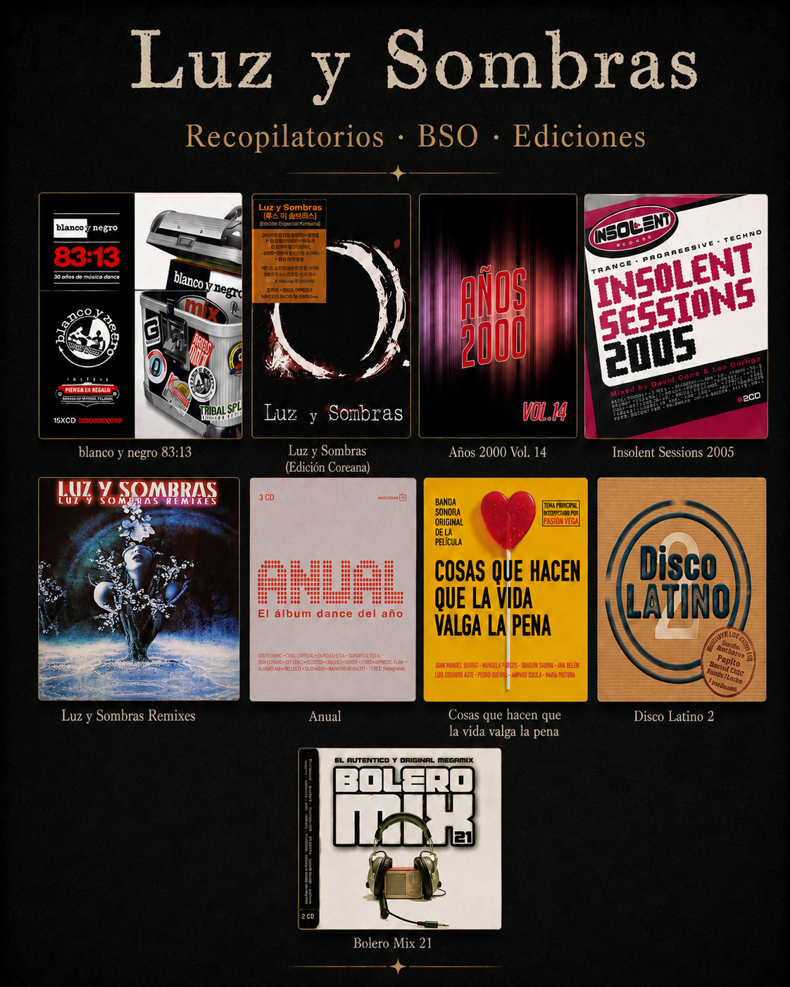 Recopilatorios, bandas sonoras y ediciones especiales de Luz y Sombras